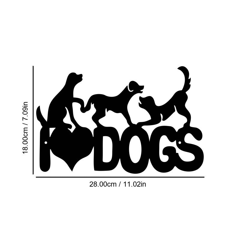 Abstract iron wall hanging with black dogs silhouettes and “DOGS” lettering