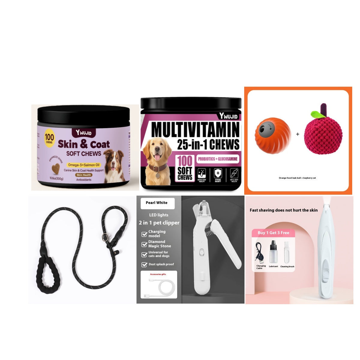 Pet nail clipper and grinder kit with LED, plus light purple treat jar and included accessories