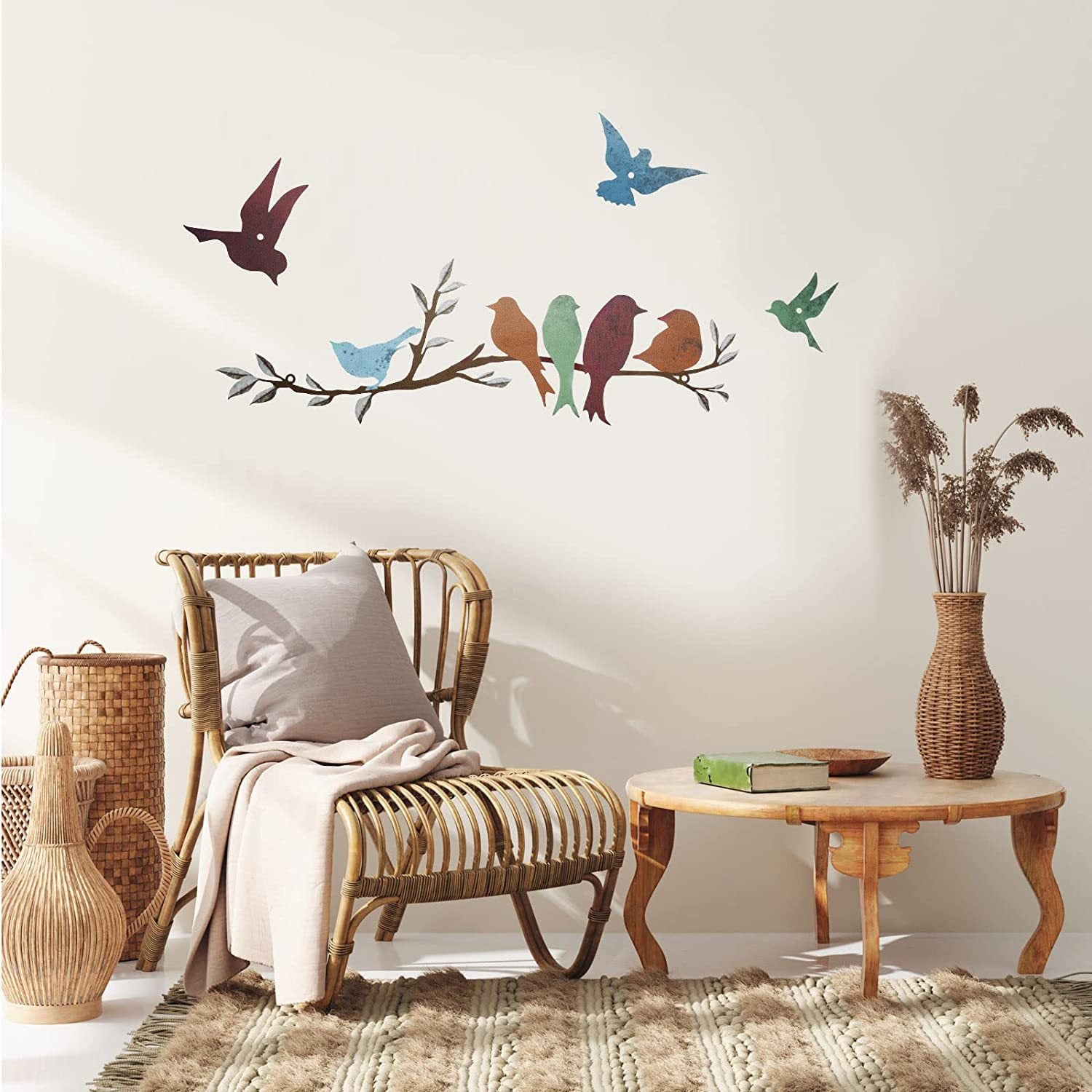 Bird branch wall decoration sticker set with multicolor birds on twig branch