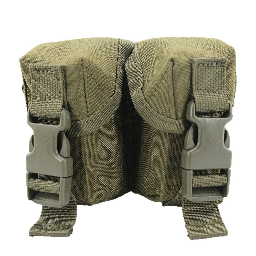 Multi-functional bag in olive canvas fabric with side-release buckles and hanging straps