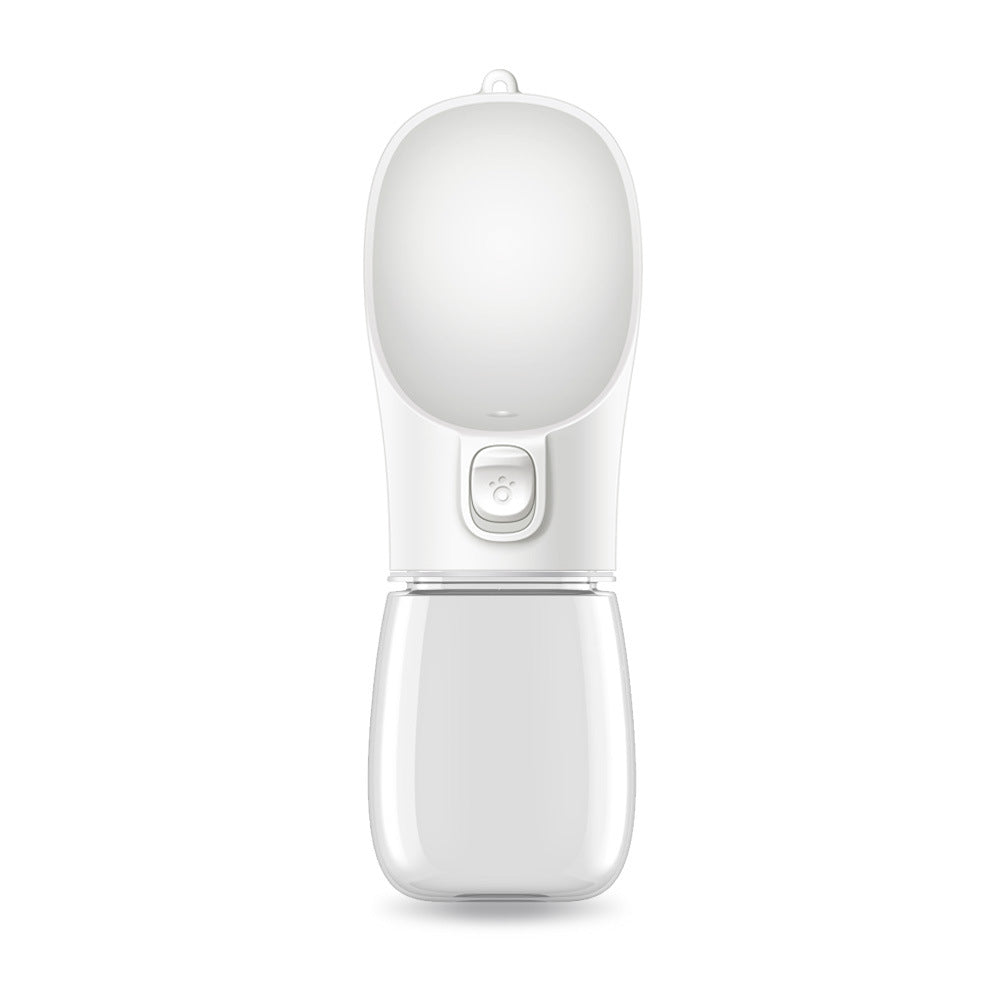 Foldable dog water bottle with integrated bowl, white lid and white base