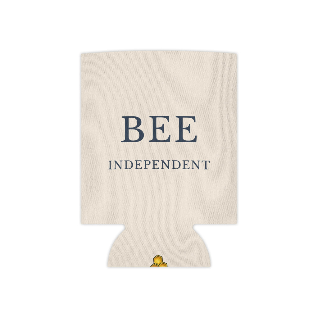 Cream can cooler with “BEE INDEPENDENT” text and base side cutouts