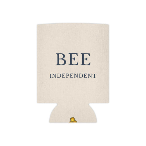 Cream can cooler with “BEE INDEPENDENT” text and base side cutouts