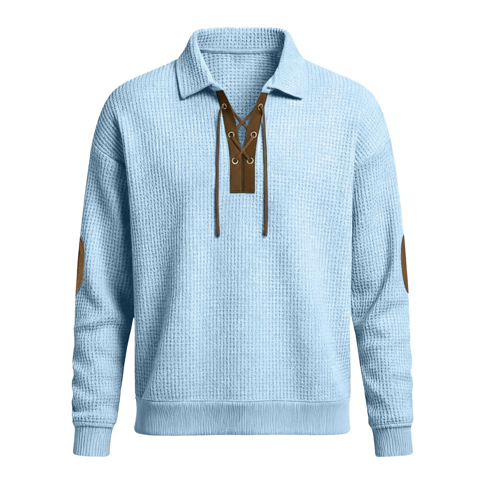 Men's oversized knit sweatshirt, sky blue collared hood with drawstrings
