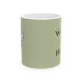 Light green ceramic mug with partial Wild Hive text on side