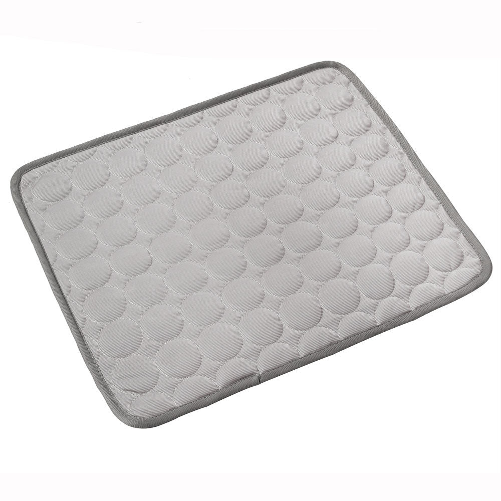 Gray pet cooling nest pad with quilted bubble pattern and gray trim