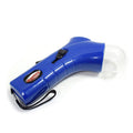 Blue handheld pet snack feeder with clear treat chamber and wrist strap.