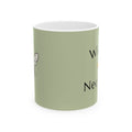 Green ceramic mug with partial bee graphic and “Wild Nectar” text