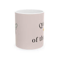 Light pink mug with bee graphic and partial text on side