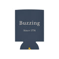 Navy can cooler with 'Buzzing Since 1776' text and small bee icon