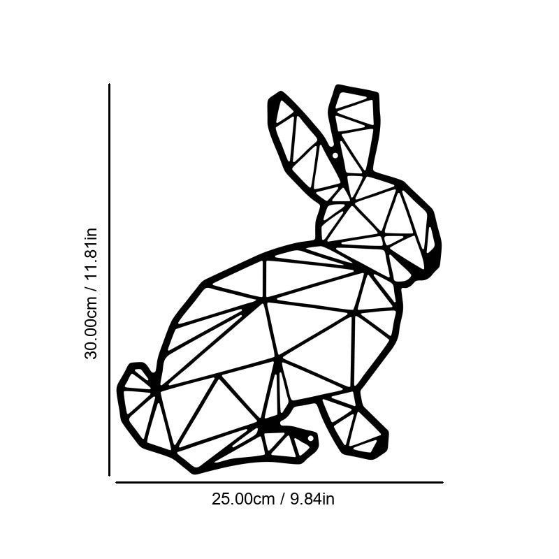 Abstract iron wall hanging with black geometric rabbit silhouette