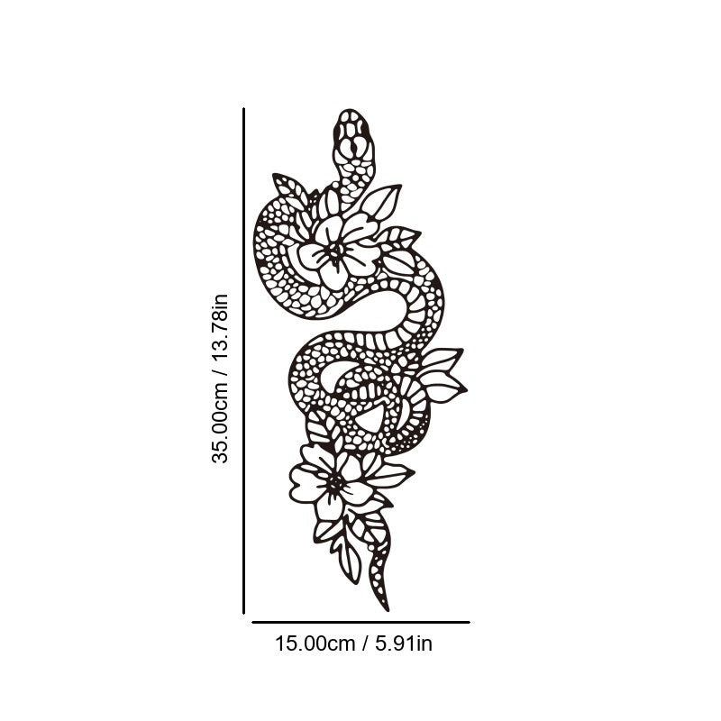 Abstract iron wall hanging with black ornate snake and floral vine cutout
