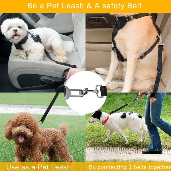 Black adjustable dog seat belt leash harness set for car seat and walking lead