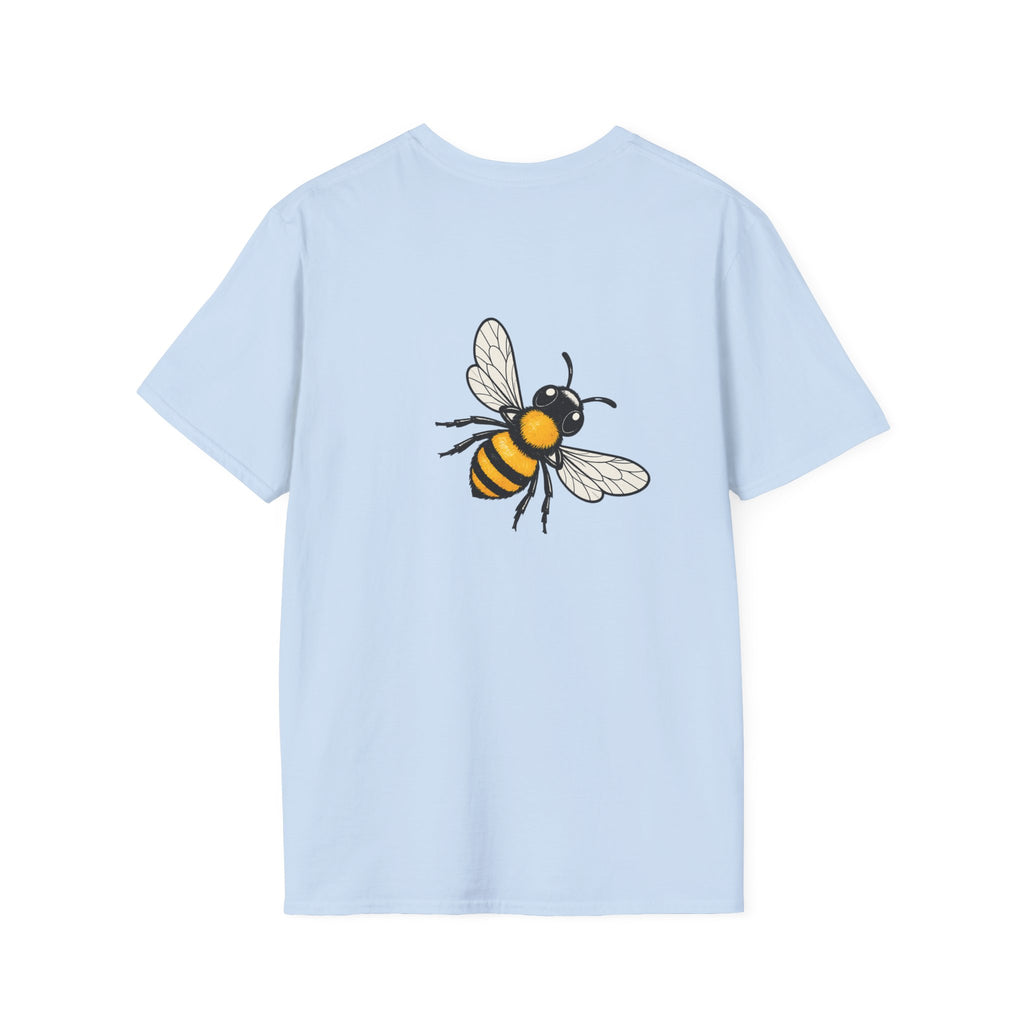 Light blue T-shirt with centered bee illustration on the back