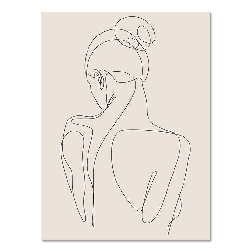 Abstract line art poster of a nude female figure in a side pose with thin black outlines.