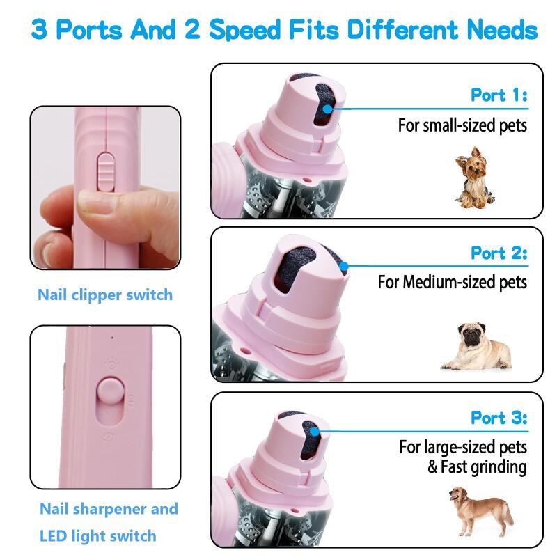 Pink 2-in-1 pet nail clipper and grinder with switch button and transparent head cover