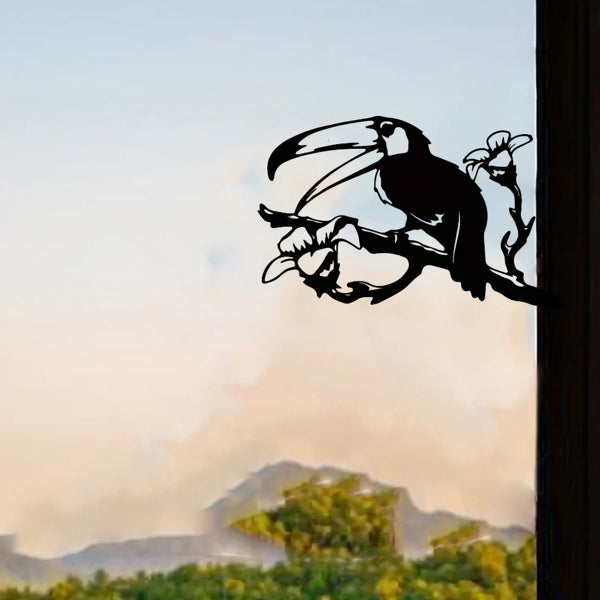 Bird silhouette garden stake, black metal bird perched with claws