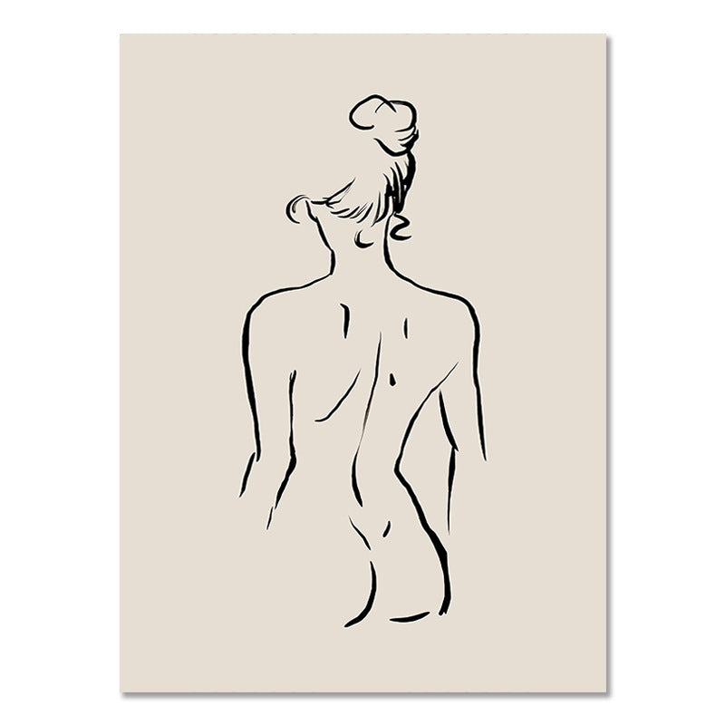 Abstract line art poster of a nude female figure with minimal black contour lines.
