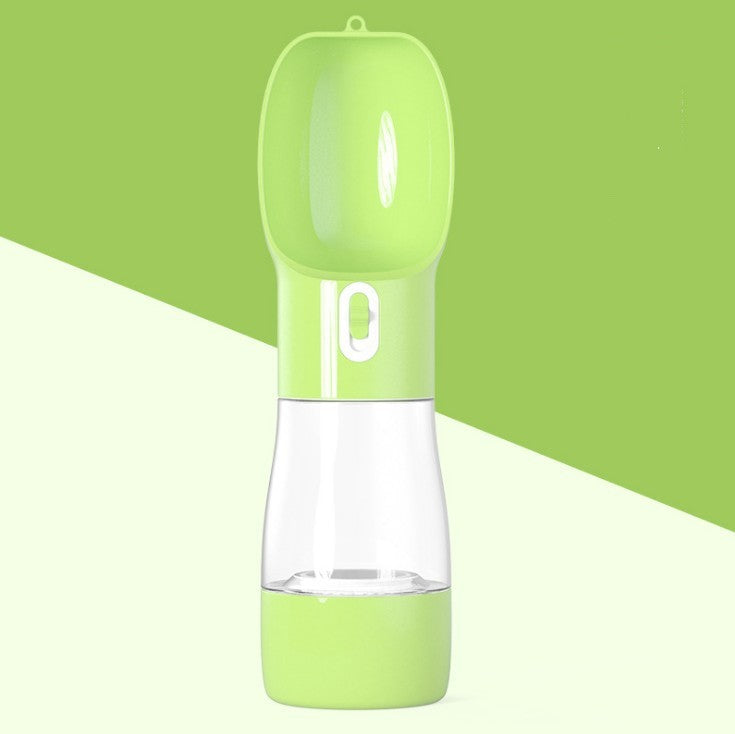 2-in-1 portable pet water and food dispenser in lime green with clear water cup
