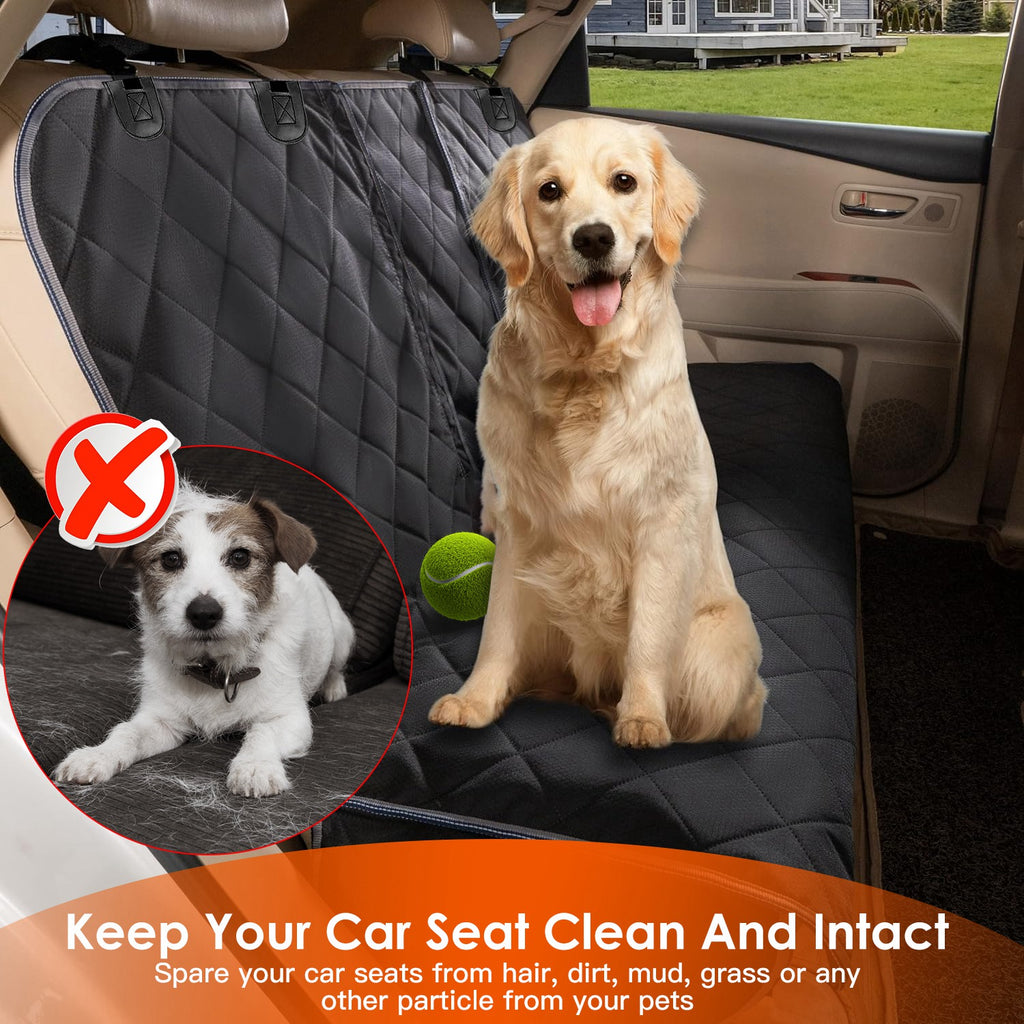 Black dog car seat cover with quilt pattern and non-slip backing