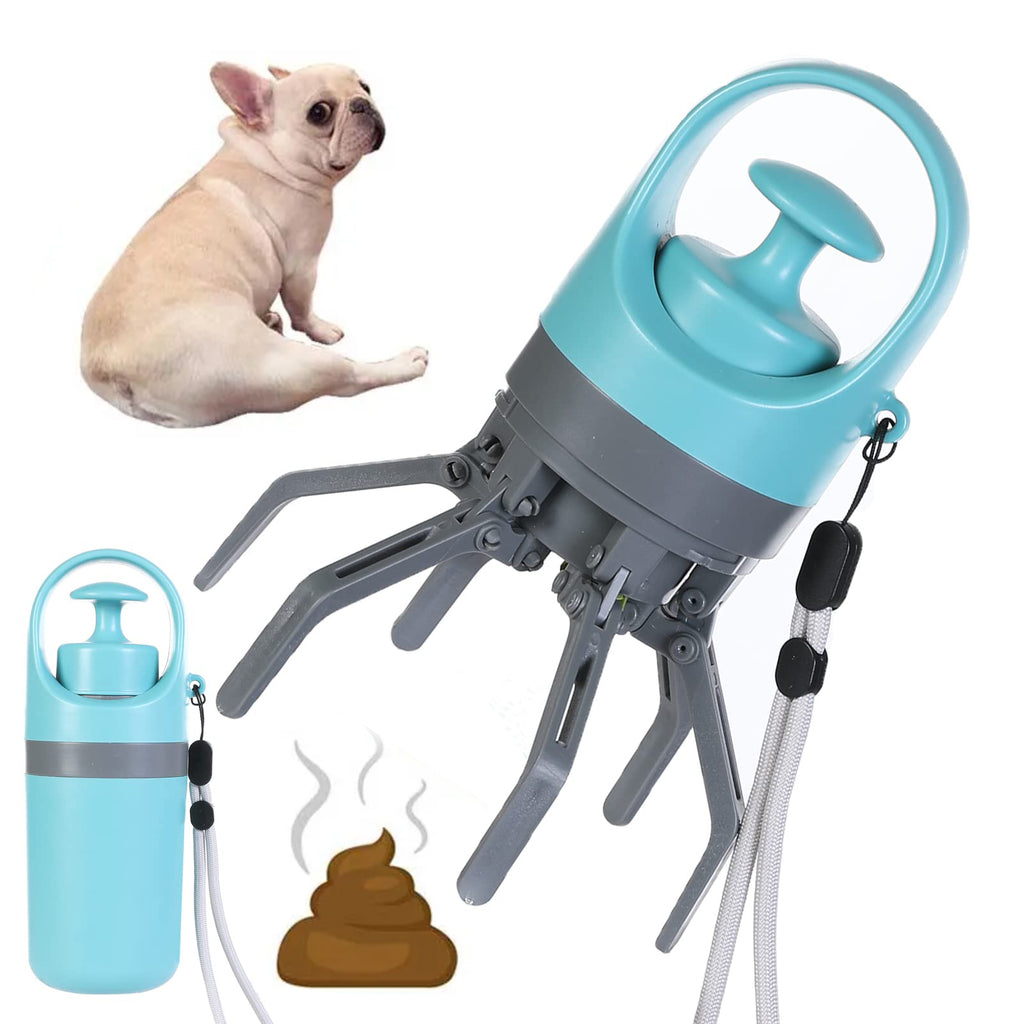 Dog poop scooper kit with built-in bag dispenser in light blue and gray