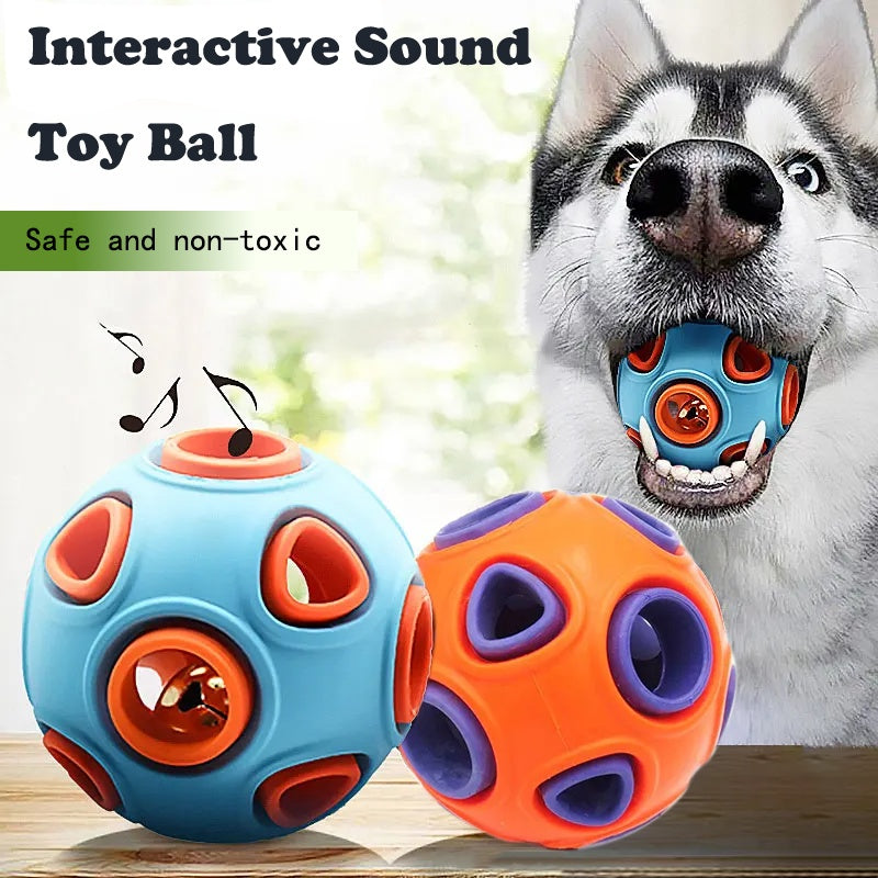 Blue and orange rubber bell toy balls with orange bell core and purple openings