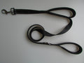 Double-handle dog leash set, dark nylon webbing with loop handles and metal swivels