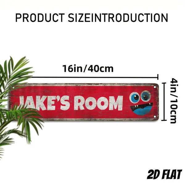 Aluminum decorative sign “JAKE'S ROOM”, shown size 16in/40cm