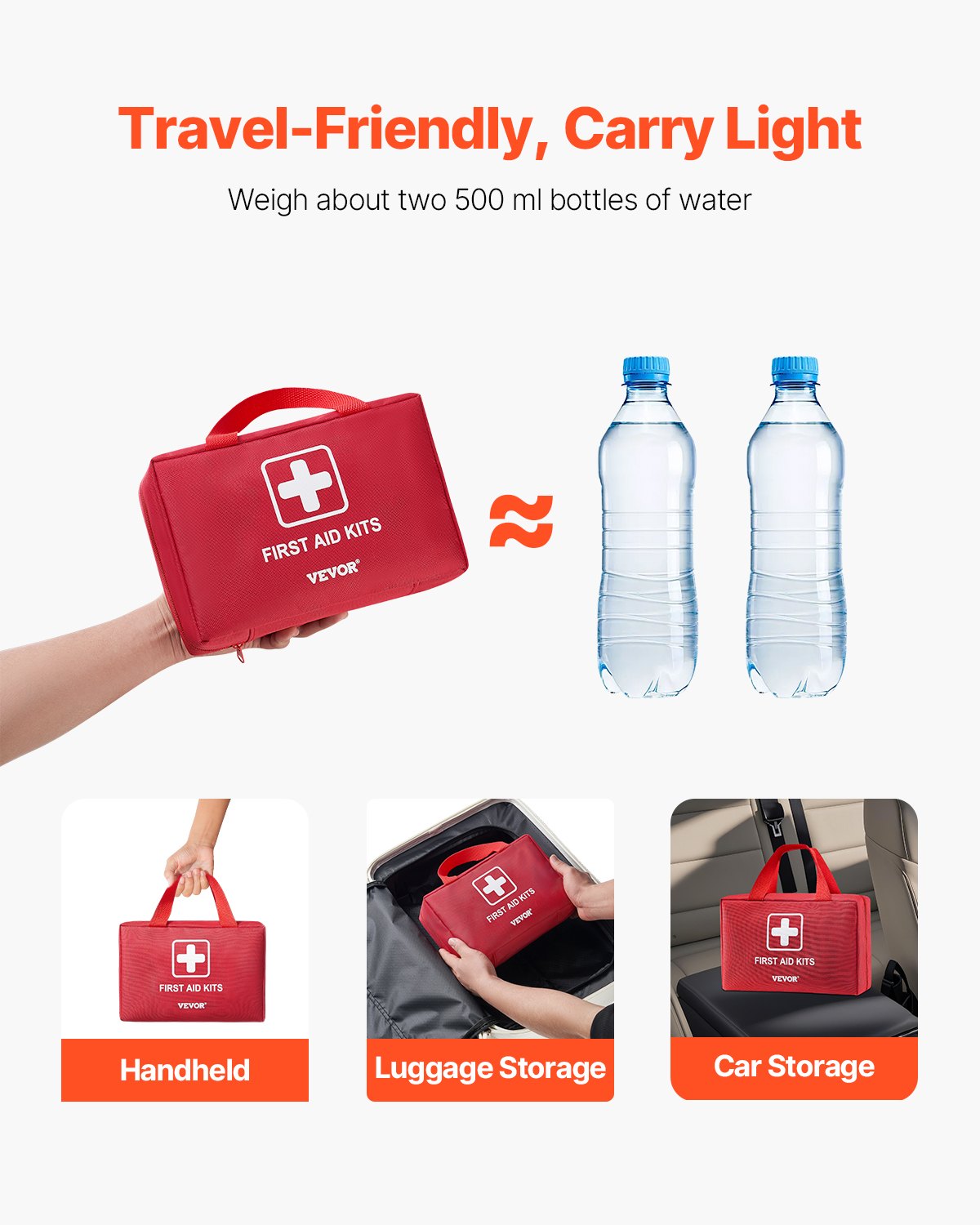 Red first aid kit bag with white cross emblem for travel carry