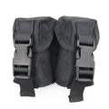 Multi-functional bag in dark gray/black woven fabric with side buckles and straps