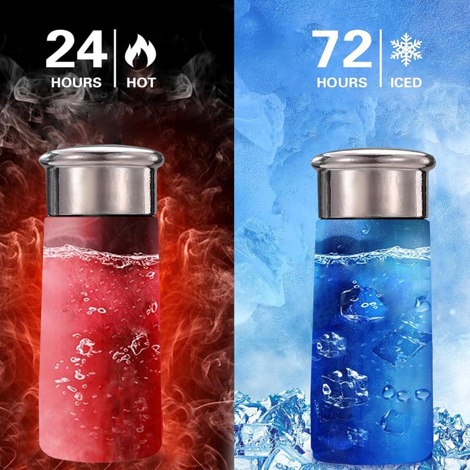 Red and blue vacuum insulated titanium water cups with stainless lids, double-wall bottles