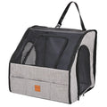 Gray pet car crate with top handle and large front mesh window panel