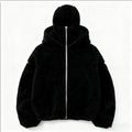 Black fleece-lined double hood sweatshirt with full-zip front and high hood