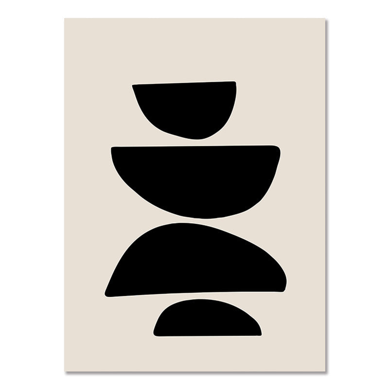 Framed abstract art poster with stacked black semicircle shapes on light background