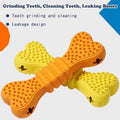 Orange, yellow, and green textured dog dental chew bone with nubbed gripping surface