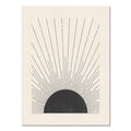 Framed abstract art poster with sunburst line rays and a dark half-circle at bottom