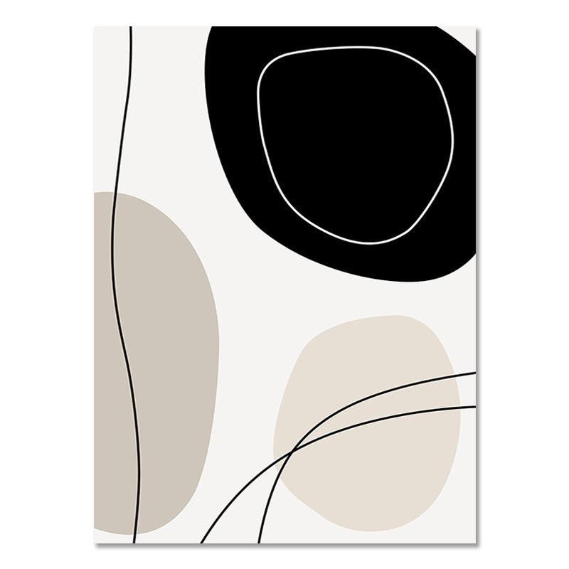 Abstract curves poster with large black shapes and thin curved line arcs.
