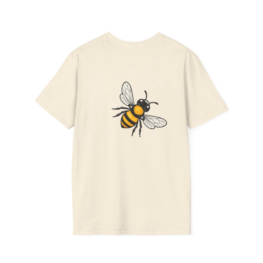 Natural cream t-shirt with yellow striped bee illustration on chest