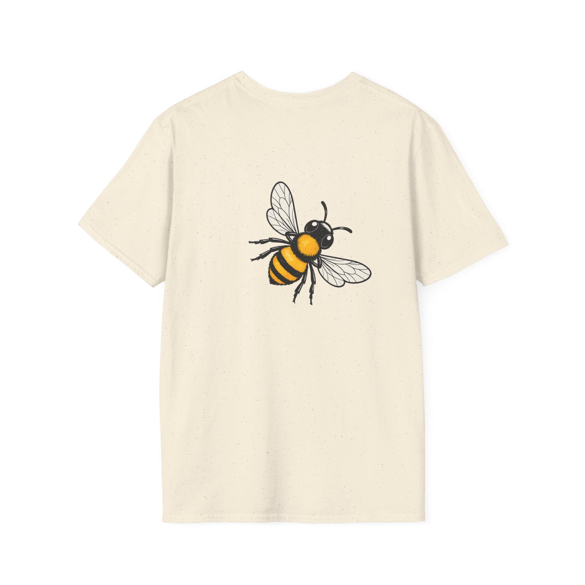 Natural cream t-shirt with yellow striped bee illustration on chest