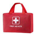 Red nylon first aid bag with carry handle and white cross emblem