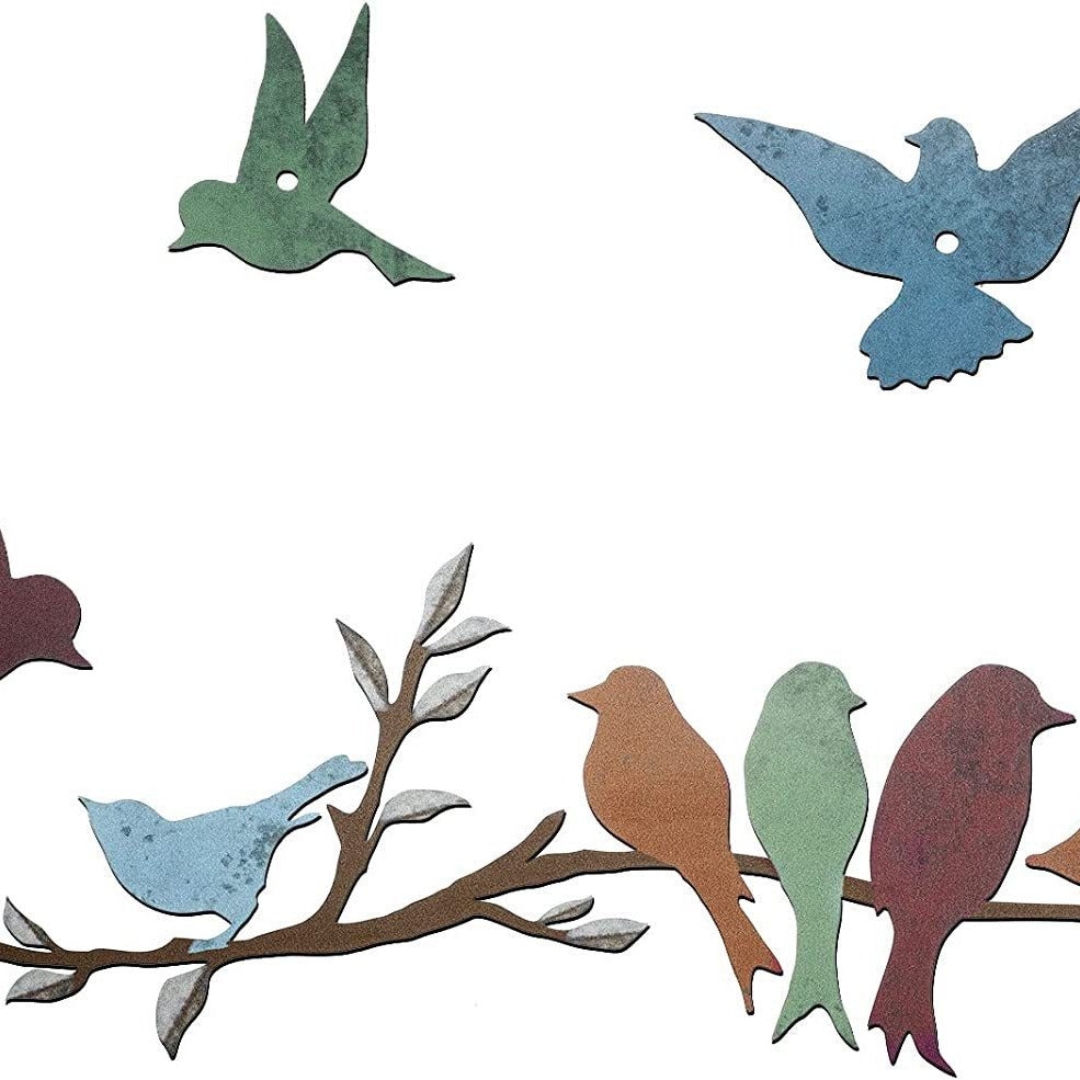 Bird branch wall decoration close-up of multicolor birds on twig branch