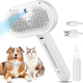 White 3-in-1 pet steam spray grooming brush with oval bristle head and handle