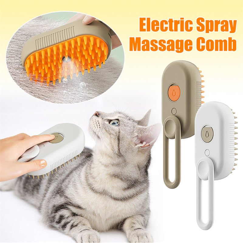 Milk brown electric pet grooming brush with orange bristles, handheld comb head