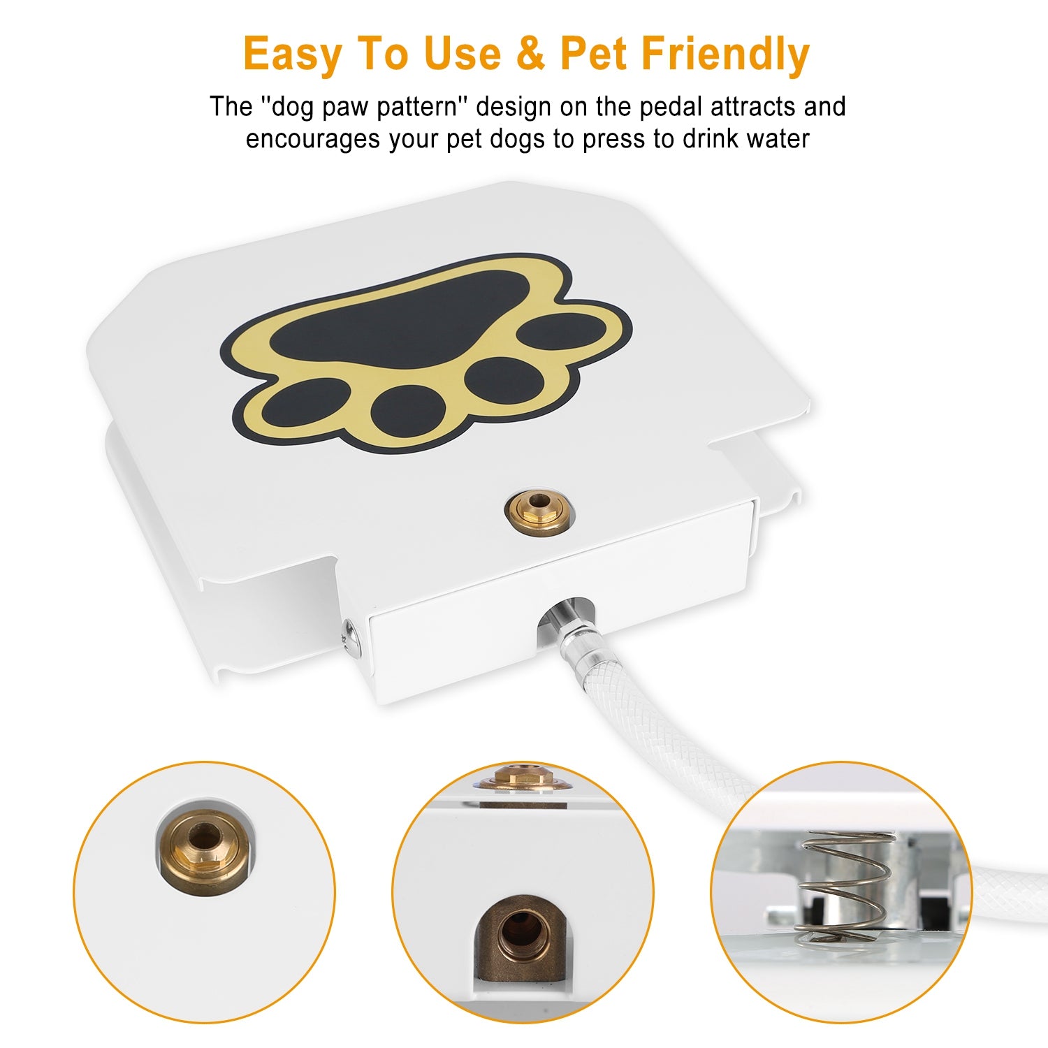 White dog water fountain pedal base with paw print on lid