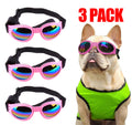 Pet sunglasses 3-pack with pink frames and rainbow lenses, adjustable strap for small pets
