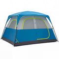 Dark blue and gray 6-person camping tent with two large side doors and mesh windows