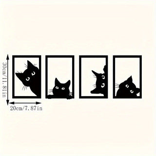Black cat metal wall art set with four cat silhouettes in black square frames