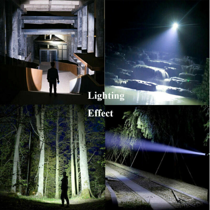 Tactical flashlight beam shining forward across a dark outdoor path