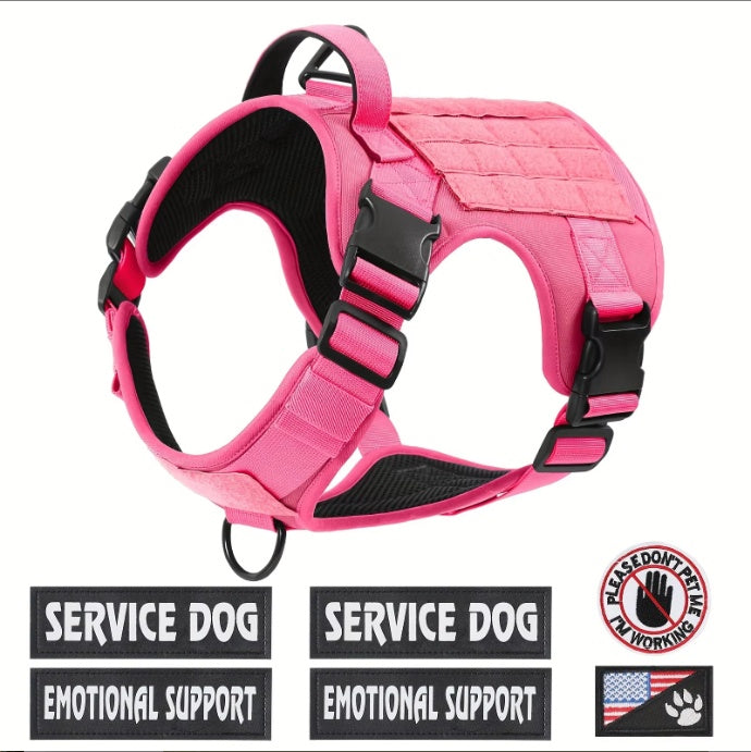 Pink tactical dog harness vest with padded handle and adjustable chest straps