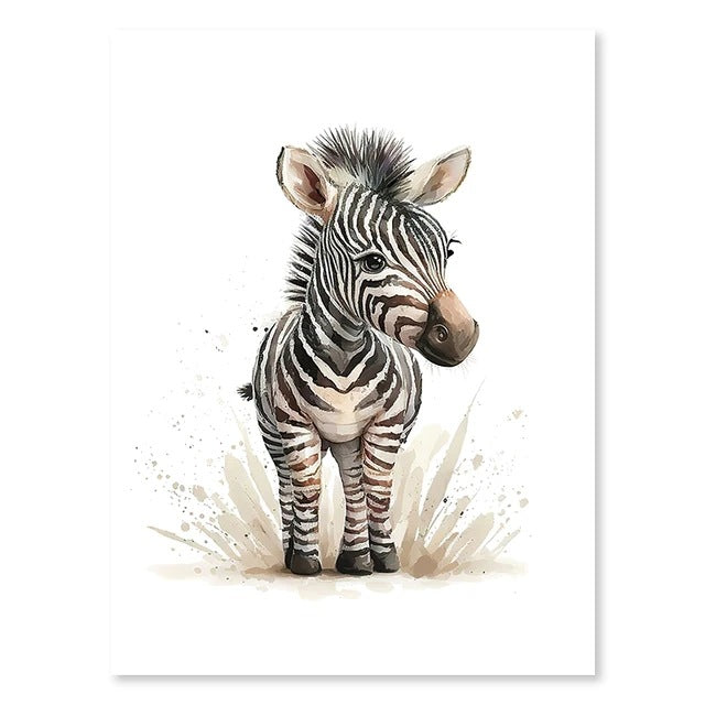 Animal wall art print featuring a striped zebra